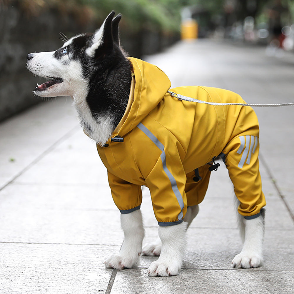 Waterproof Dog Raincoat with Hood, Reflective Strap & Leash Hole