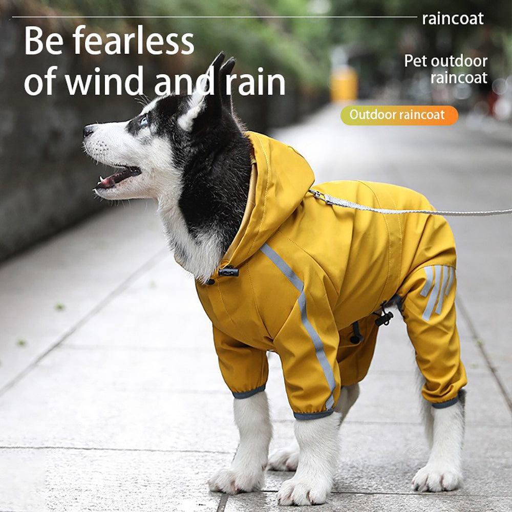 Waterproof Dog Raincoat with Hood, Reflective Strap & Leash Hole