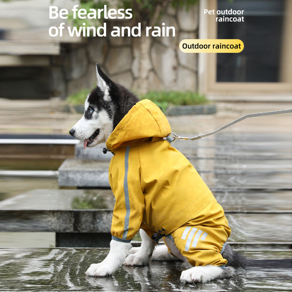 Waterproof Dog Raincoat with Hood, Reflective Strap & Leash Hole