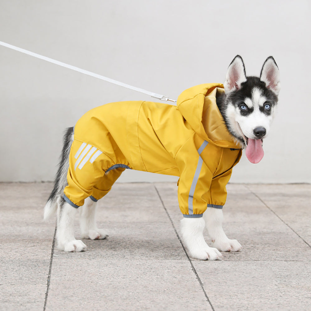 Waterproof Dog Raincoat with Hood, Reflective Strap & Leash Hole